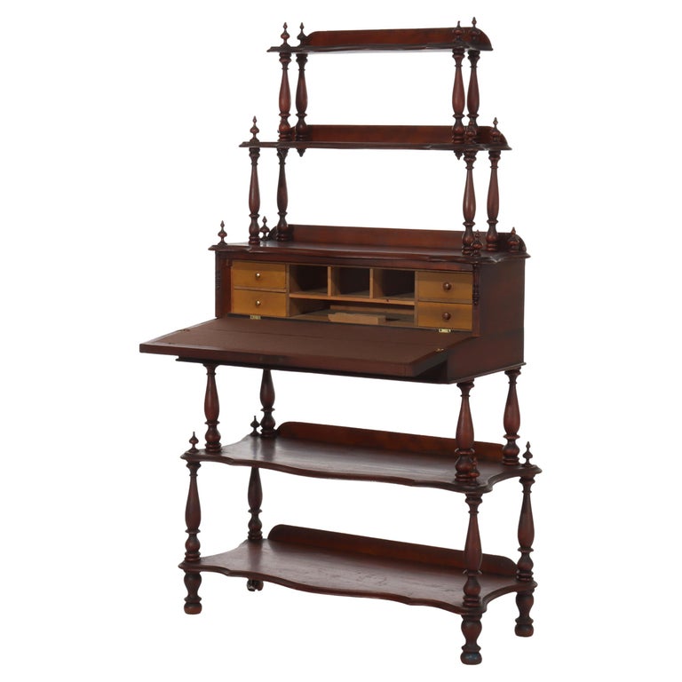 Victorian Rococo Revival Walnut Drop Front Etagere C1890