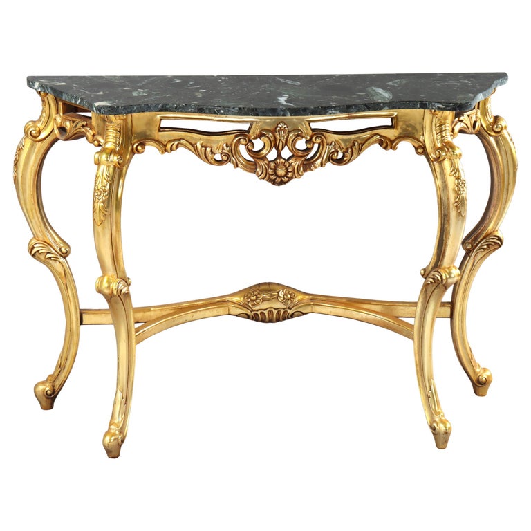 Vintage French Louis XIV Style Carved Gilt Wood Marble Top Console Table 20thC