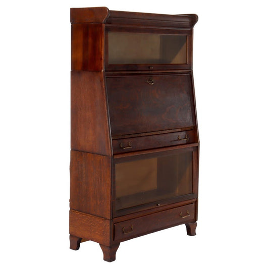 Antique Globe Wernicke School 3 Stack Drop Front Barrister Bookcase c1920