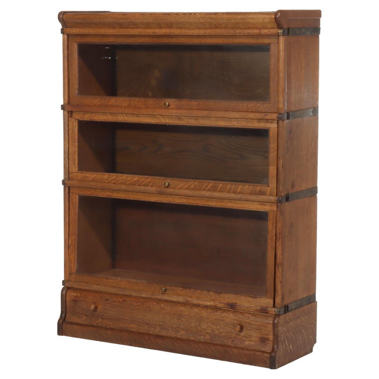 Antique Globe Wernicke Arts & Crafts Oak 3-Stack Barrister Bookcase c1920