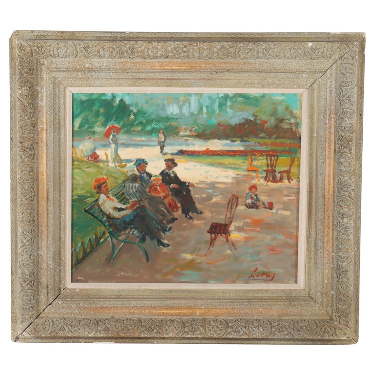 Vintage Oil On Board Painting Of A French Street Scene By Leroy C1950