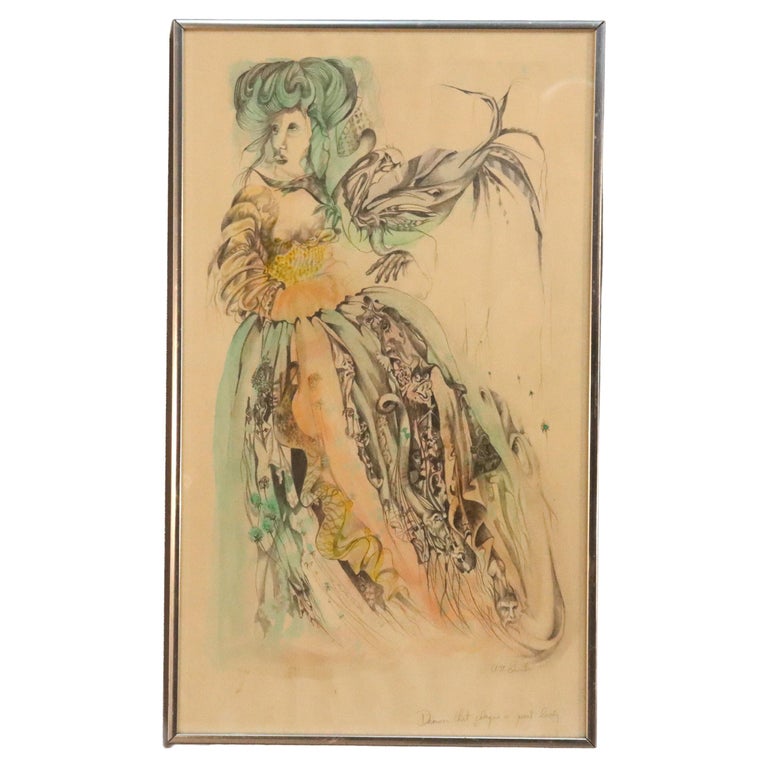 Surrealist Watercolor Drawing “Demons That Plague A Great Lady” by Guenther