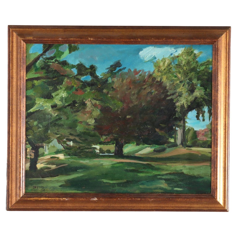 Vintage American Impressionist Oil On Canvas Landscape Painting By L. R. DeFiore