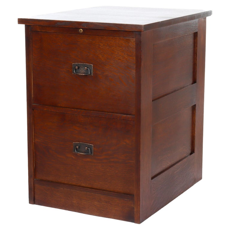 Vintage Stickley Arts & Crafts Mission Oak & Hammered Copper File Cabinet c1920