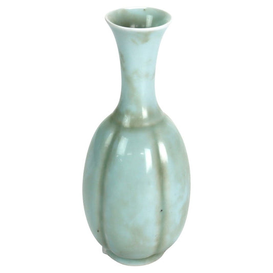 Chinese Celadon Porcelain Melon Ribbed Vase Signed 20thC