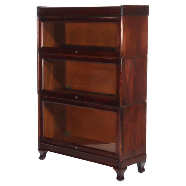 Antique Arts & Crafts Mahogany 3-Stack Barrister Bookcase c1920