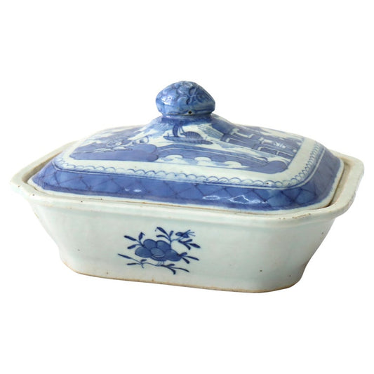 Antique Chinese Canton Porcelain Covered Vegetable Dish 19thC