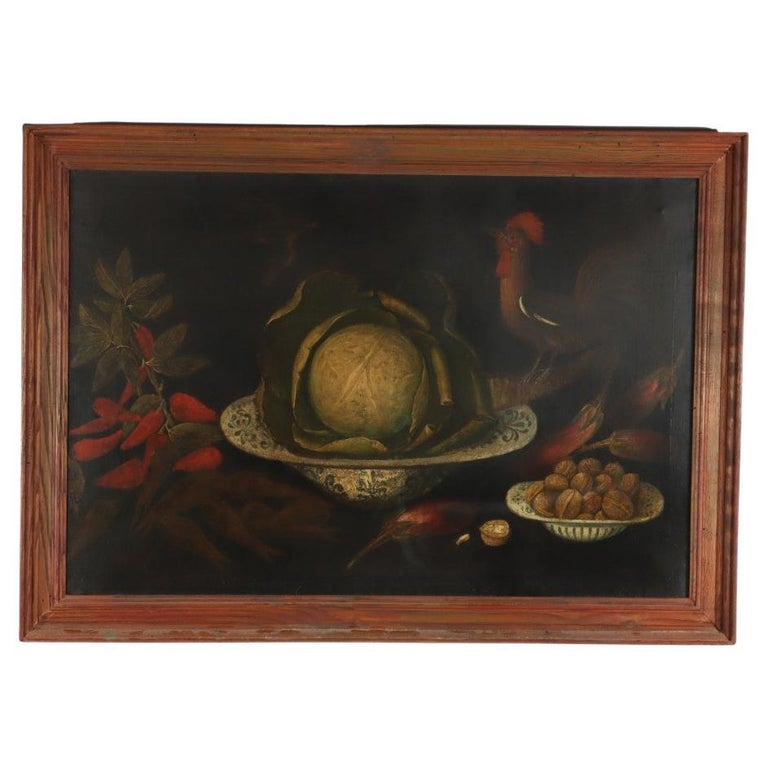 Antique Dutch Oil On Canvas Still Life Painting Unsigned 18th C