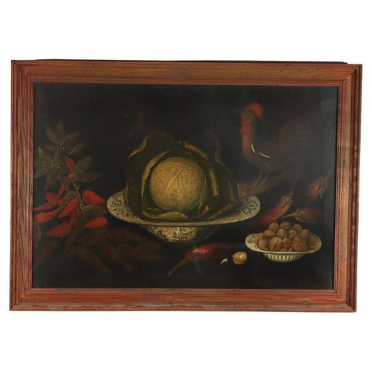 Antique Dutch Oil On Canvas Still Life Painting Unsigned 18th C