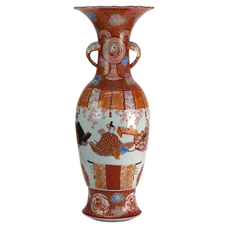 Antique Japanese Hand Painted Porcelain Floor Vase 19thC