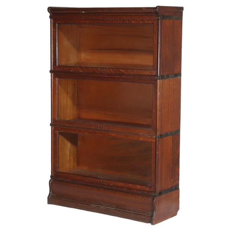 Antique Arts & Crafts Oak 3 Stack Barrister Bookcase C1920
