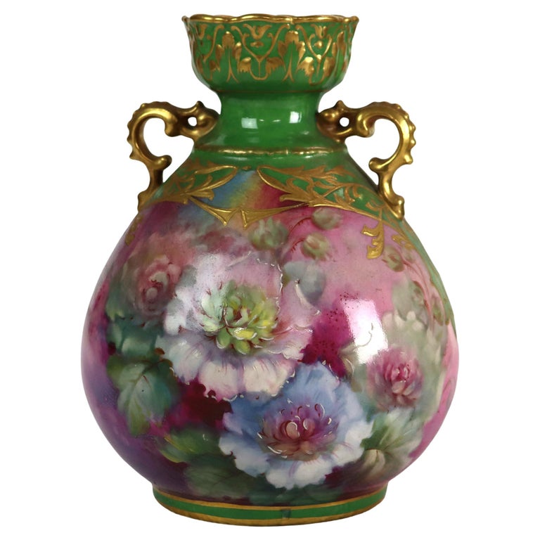 Antique German Royal Bonn Floral Porcelain Vase Signed & Numbered C1920