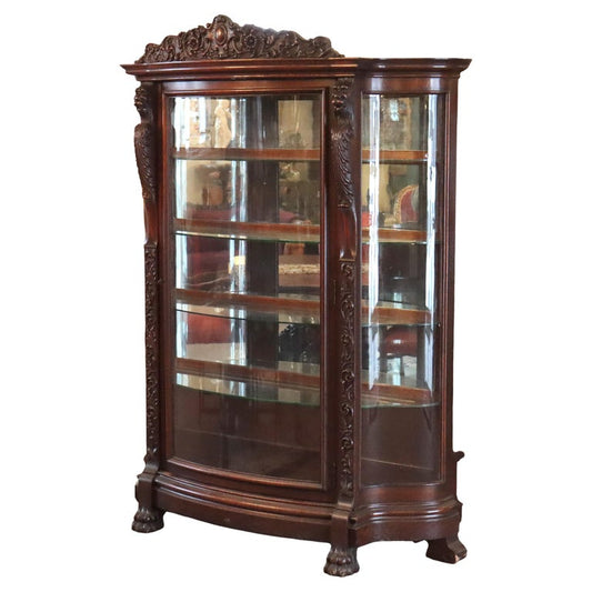 Oversized Antique RJ Horner Deeply Figural Griffin & Floral Carved Oak Sideboard