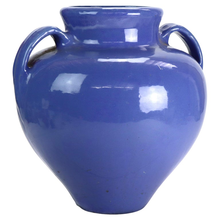 Large Antique Zanesville Blue Art Pottery Floor Vase C1930
