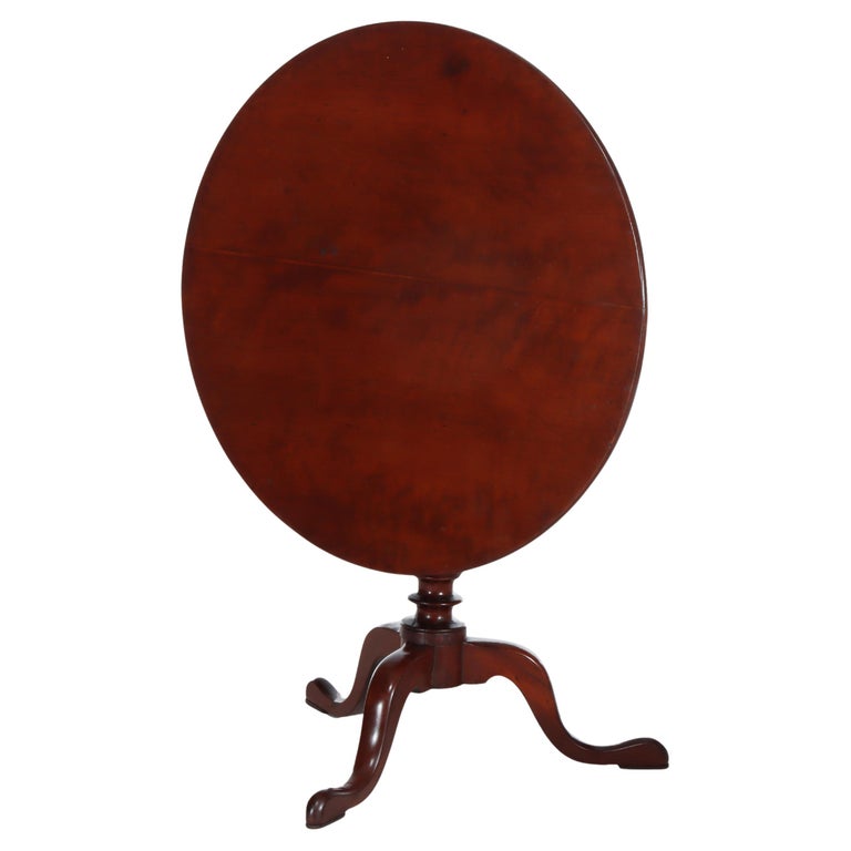 Antique Queen Anne Federal Mahogany Tilt Top Table With Bird Cage c1880
