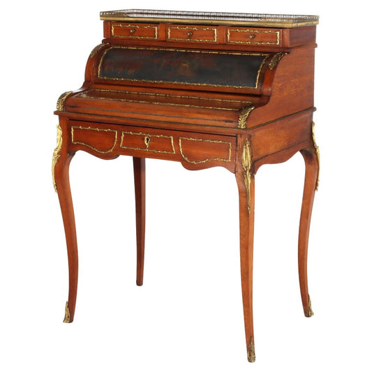 French Vernis Martin Decorated Louis XIV Mahogany & Ormolu Lady’s Roll Top Desk