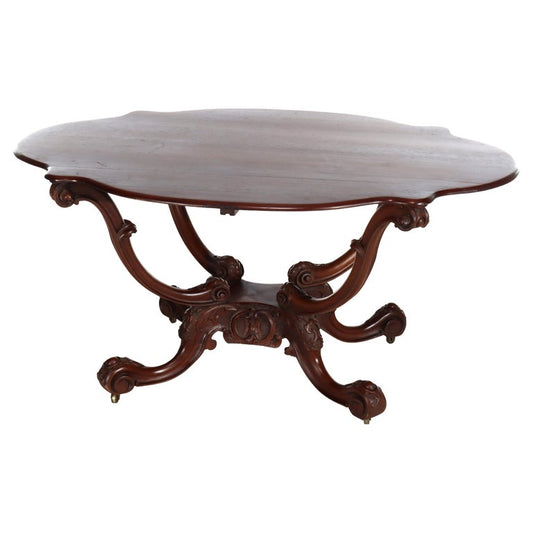 Antique Rococo Carved Mahogany Turtle Top Center Table C1890