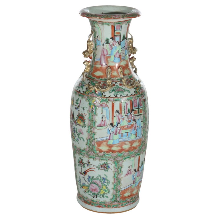 Large Antique Chinese Rose Medallion Porcelain Floor Vase c1920